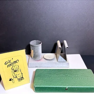 Vintage Metal Memo Pad Holder, Valuable Papers Box & Desk Caddy
