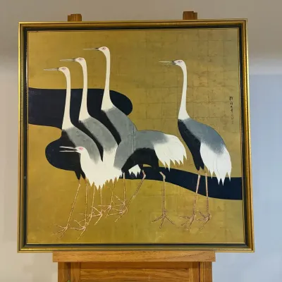 Framed Unglazed Pictures of Cranes, Original by Sakai Hoitsu