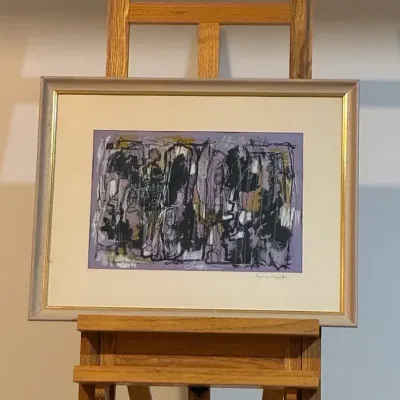 "People in the Maze #2" MCM Abstract Painting by Ginger Root Comstock