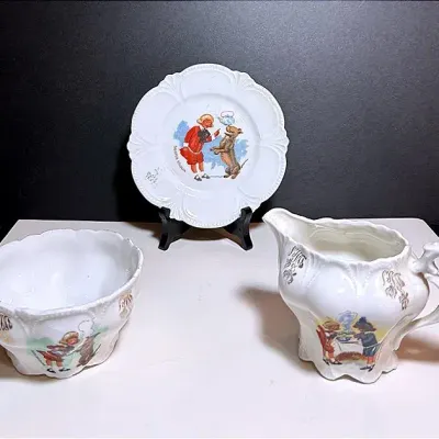“Buster Brown” Decorative China Plate, Sugar Bowl & Creamer 