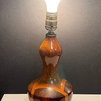MCM Malaysian Wood Inlay Desk Lamp 