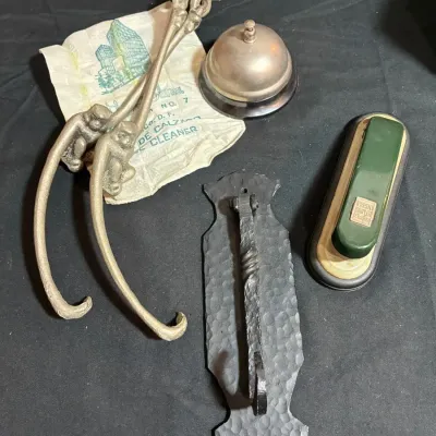 Vintage Hardware - Iron Door Hardware, MCM Hooks, Bell & Desk Accessory