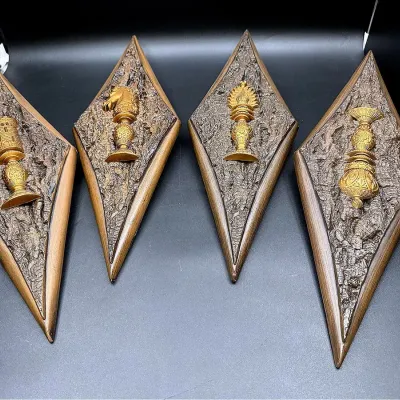 MCM Chess Piece Well Plaques By Burwood Products Featuring Rook, Knight, Queen & King