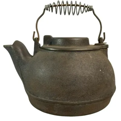Sale Photo Thumbnail #5: Wagner's 1891 Original Cast Iron Tea Kettle – Rustic Coil Handle – Vintage Cookware