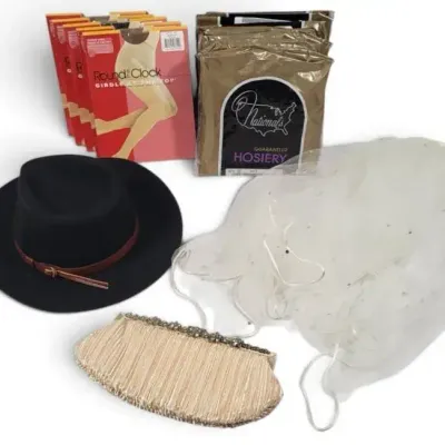 Sale Photo Thumbnail #17: Vintage Lot of 14: Round the Clock Girdles, Nationals Hosiery, Wedding Veil, Satin Purse & Hat