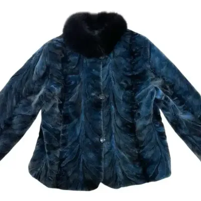 Sale Photo Thumbnail #3: Vintage Nathan Levin Furs Dark Blue Fur Coat – Atlantic City – Fur Collar