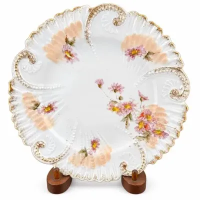 Lot 300   
“RS Germany” Porcelain Plate, Molded Scrolls with Pink Asters