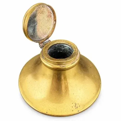 Lot 179   
Brass Capstan Inkwell with Hinged Lid, Made in England