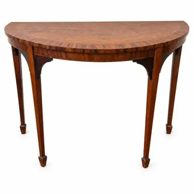 Lot 208-1   
Demilune Console Table with Figured Burl Veneer Top and Crossbanded Border