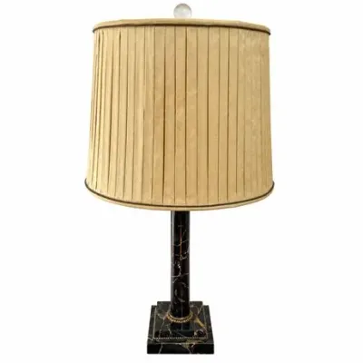 Lot 261  
Portoro Black and Gold Marble Column Table Lamp with Pleated Silk Shade