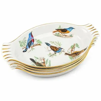 Lot 183  
Lourioux “Le Faune” French Porcelain Au Gratin Dishes with Birds (4)