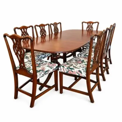 Lot 188  
Mahogany Double-Pedestal Dining Table with Eight Chippendale-Style Chairs
