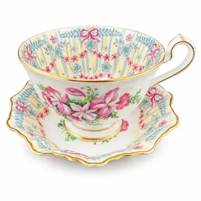 Lot 162  
Queen Anne “Royal Bridal Gown” Bone China Footed Teacup and Saucer, 1949 Pattern