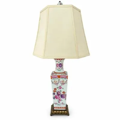 Lot 245   
Famille Rose Square Baluster Vase Table Lamp with Matching Porcelain Finial