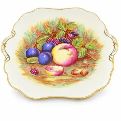 Lot 108  
Aynsley Bone China Handled Cake Plate, Orchard Fruit, Signed D. Jones