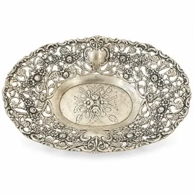 Lot 336   
German 800 Silver Pierced Oval Basket with Repoussé Roses