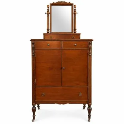 Lot 545   
Depression-Era Walnut Gentleman’s Chest with Harp Mirror, c. 1925–1935