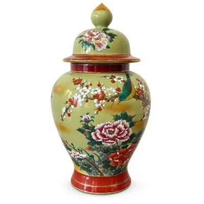 Lot 317   
Toyo Japanese Porcelain Covered Ginger Jar, Peony and Songbird