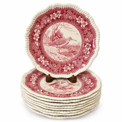 Lot 324   
Copeland Spode Red Transferware Game Bird Plates