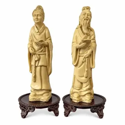 Lot 328
Pair of Faux-Ivory Resin Figures, Chinese Scholar and Lady, on Carved Stands