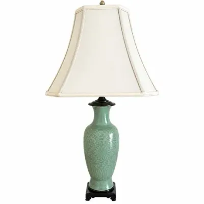 Lot 272  
Chinese Carved Celadon Porcelain Vase Table Lamp