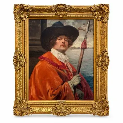 Lot 555  
Alex de Andreis (Belgian, 1880–1929), “The King’s Bodyguard,” Oil on Canvas
