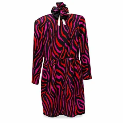Lot 524  
Stanley Platos for Martin Ross Silk Zebra-Print Dress with Bow, 1980s