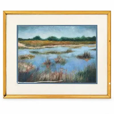 Lot 227   
Original Pastel, Tidal Marsh Landscape with Distant Tree Line