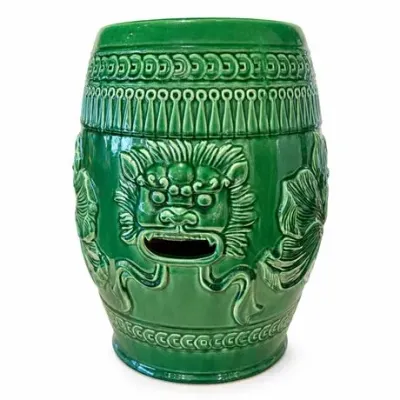 Lot 199 
Chinese Green-Glazed Ceramic Garden Stool, Foo Lion Mask, Late 20th Century