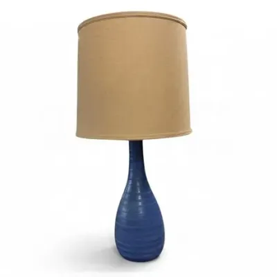 Lot 029   
Mid-Century Modern Blue Bottle Shape Banded Ceramic Table Lamp