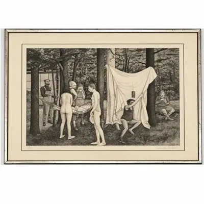 Lot 014  
'Union Grove Picnic' by David Becker, 1975, Lithograph