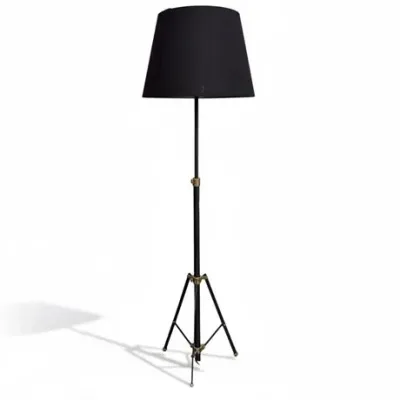 Lot 039  
Modern Brass and Black Metal Tripod Floor Lamp, Adjustable Height