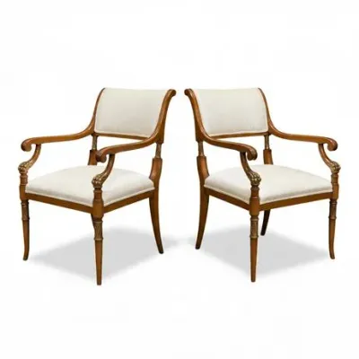 Lot 077
Neoclassical Style Parcel Gilt Wood Armchairs - Pair