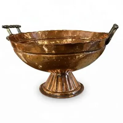 Lot 043  
Antique Hand-Hammered Copper Pedestal Colander