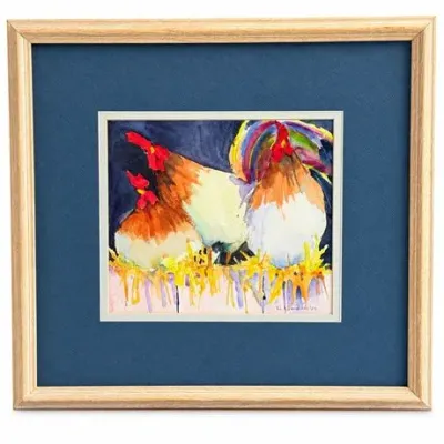 Sale Photo Thumbnail #102: Lot 205 
Original Watercolor, Three Chickens, Signed N. Nordahl, 2003