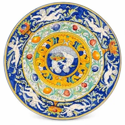 Lot 162   
Large Italian Majolica Charger, Renaissance Revival Cherub & Mythological Design
