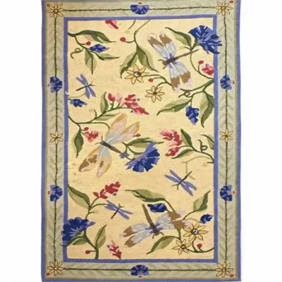 Lot 115   
Hand-Hooked Wool Dragonfly & Floral Area Rug