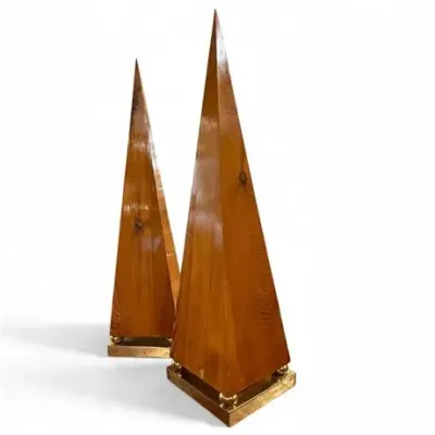 Lot 042   
MCM Pine Obelisk Sculptures on Brass Bases - Pair