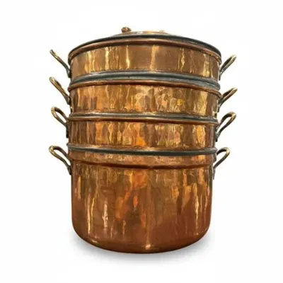 Lot 084   
Vintage Hammered Copper Tiered Steamer Couscoussier with Lid