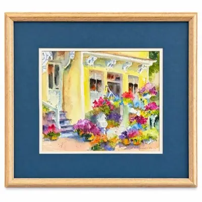 Sale Photo Thumbnail #103: Lot 206   
N. Nordahl Original Watercolor, Yellow Victorian Porch with Hanging Flowers