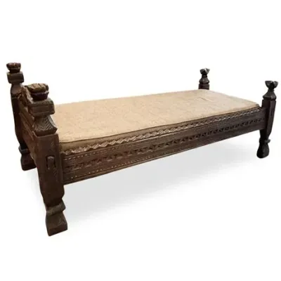 Lot 015   
Swat Valley Hand-Carved Teak Daybed Bench, Pakistan