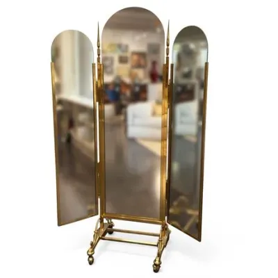 Lot 139   
Hollywood Regency Brass Tri-Fold Cheval Floor Mirror