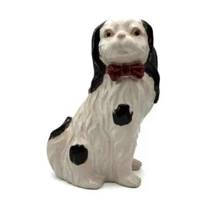 Lot 046   
Vintage Ceramic Cavalier King Charles Spaniel Figurine with Red Bow