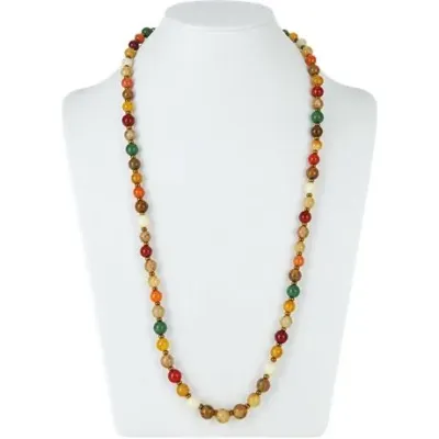 Multicolor Agate and Gemstone Bead Necklace with Gold-Tone Spacers