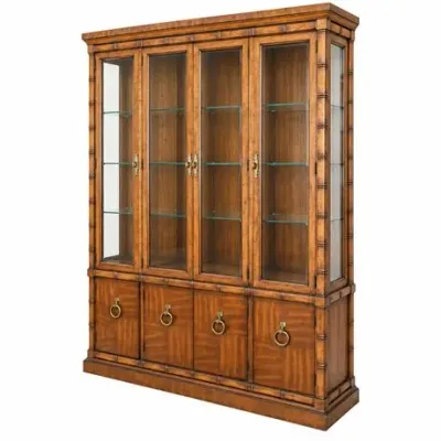 Henredon Heritage Glass-Door China Cabinet with Faux-Bamboo Details