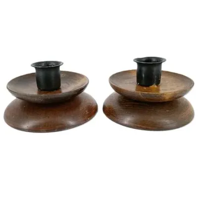 Pair of Wooden Japanese Taper Candle Holders