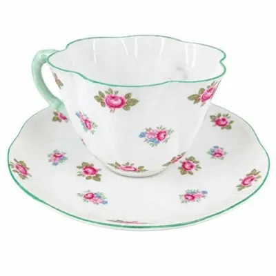 Shelley England Rosebud 13426 Cup & Saucer with Green Trim