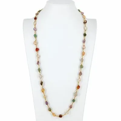 Multi-Gemstone Wire-Wrapped Long Necklace — Rose Quartz, Amethyst, Carnelian, Av