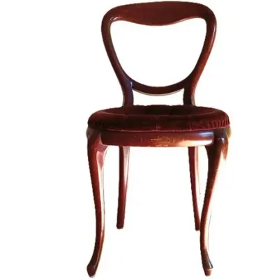 Balloon-Back Wood Side Chair with Burgundy Tufted Seat