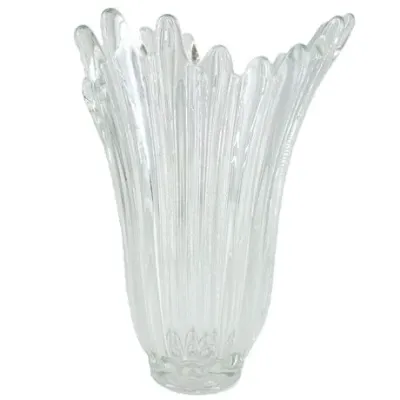 Clear Ribbed Art Glass Vase with Sculptural Flared Rim